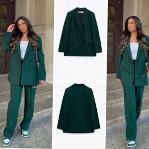 NWT Zara Tailored Double Breasted Classic Blazer Jacket Teal 2761/253/500